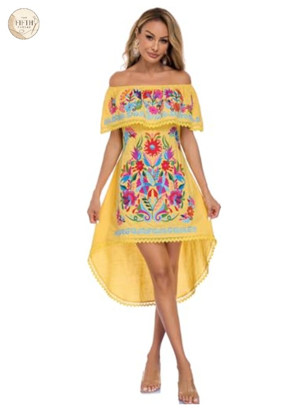 Womens 100% Cotton Floral Embroidered Off Shoulder Dress Boho Beach Party